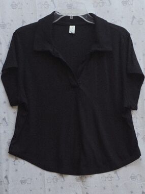 Ultralite Go-Dry Soft Black Ribbed Short Sleeve Polo Top Open Collar. Size 2X